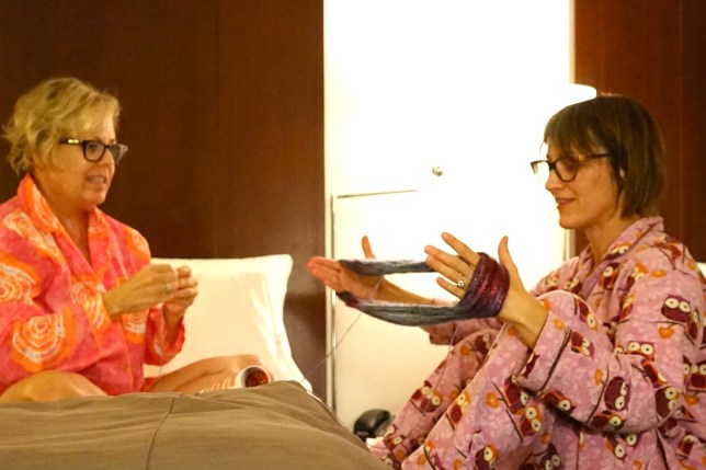 Valerie and Melissa creating a yarn ball HeyGirlfriend.net