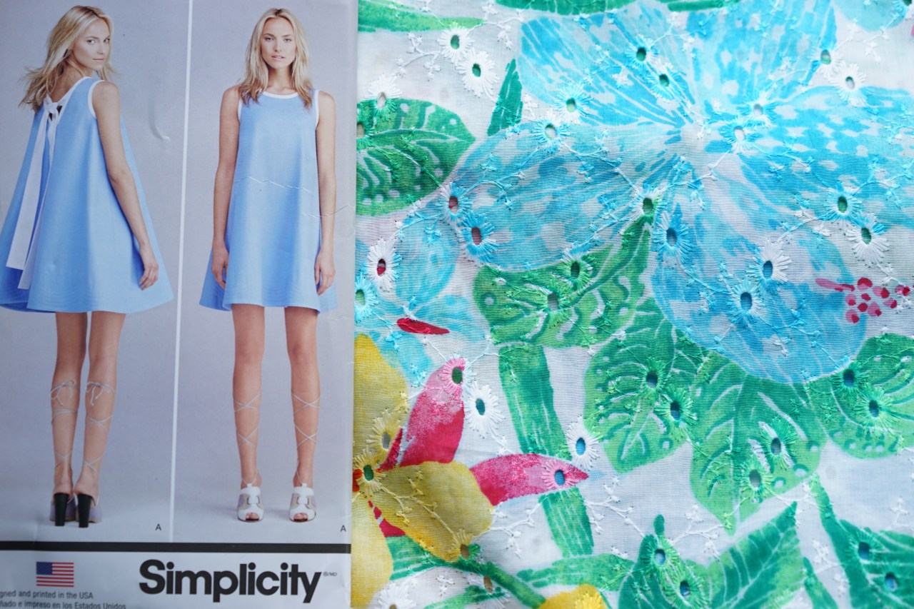 Floral-eyelet-fabric-and-dress-pattern